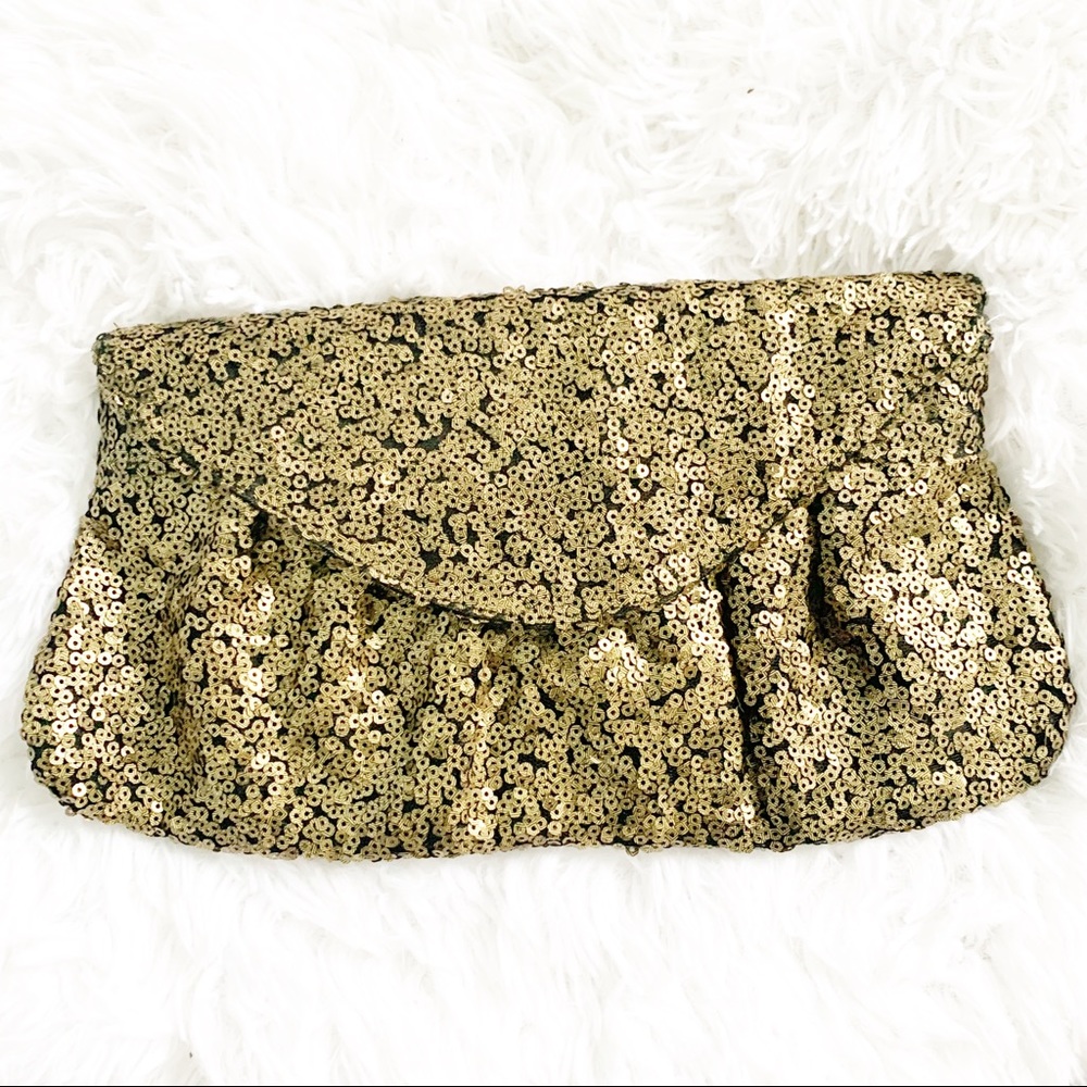 Gold Sequin Clutch Envelope Purse Handbag